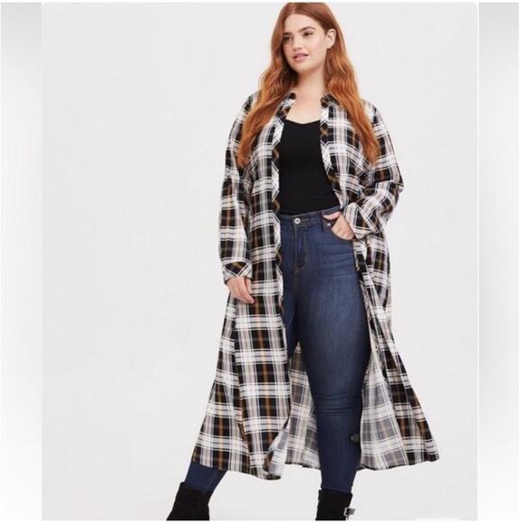 Torrid Tops - Torrid Plaid Challis Maxi Shirt Style Kimono Duster Size 1X
